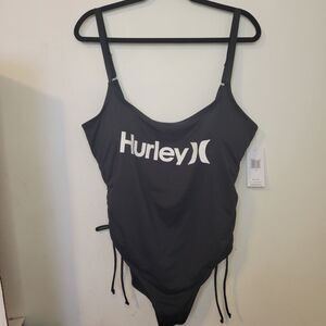 Hurley Black One Piece Swimsuit 3X NWT Adjustable Straps Side Tie Stretch Logo